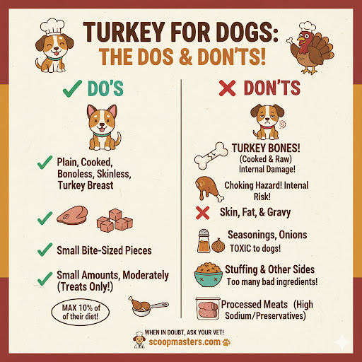 Can dogs eat turkey infographic for scoop master pet waste removal service blog post